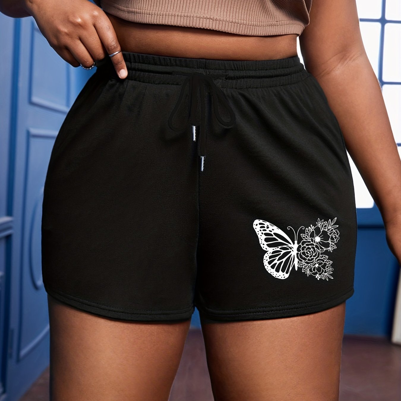 Floral Butterfly Print Sporty Shorts