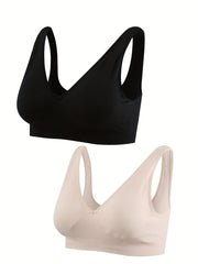 2pcs Wireless Stretch Bras Comfy & Breathable Women's Lingerie