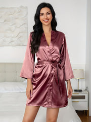 Satin Night Robe with Long Sleeve V Neck