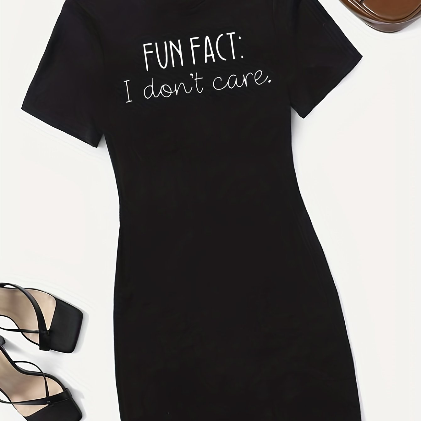 I Don't Care Print Tee Dress Short Sleeve Casual Dress