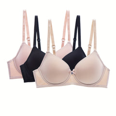 3pcs Bow Tie T Shirt Bras Push Up Women's Lingerie
