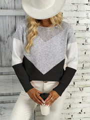 Hollow Knit Sweater Boat Neck Long Sleeve