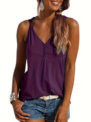 Summer Button Tank Top Crew Neck Sleeveless Loose Fit Tank Top