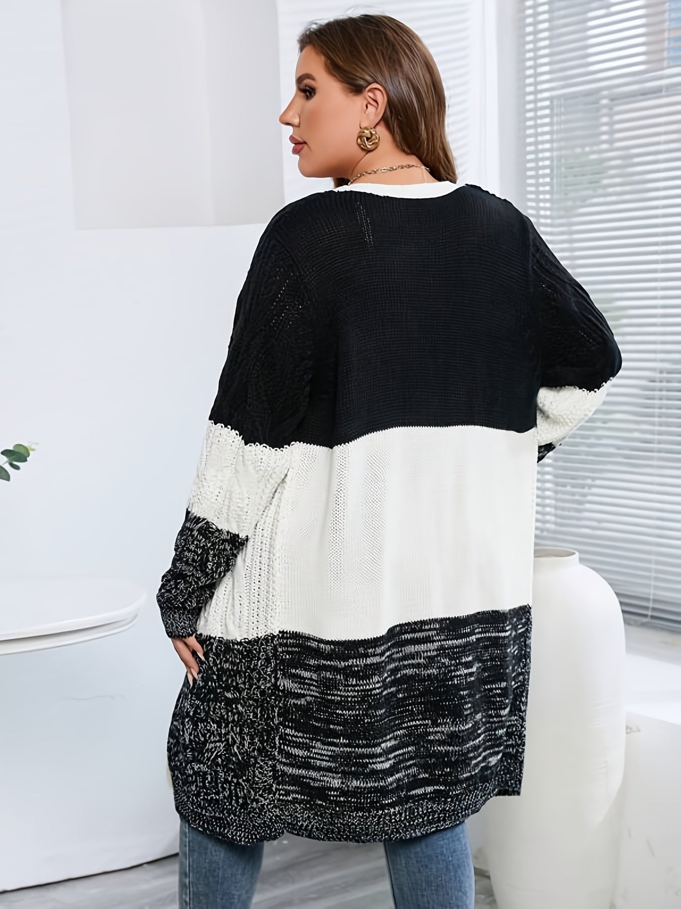 Colorblock Cable Long Sleeve Cardigan