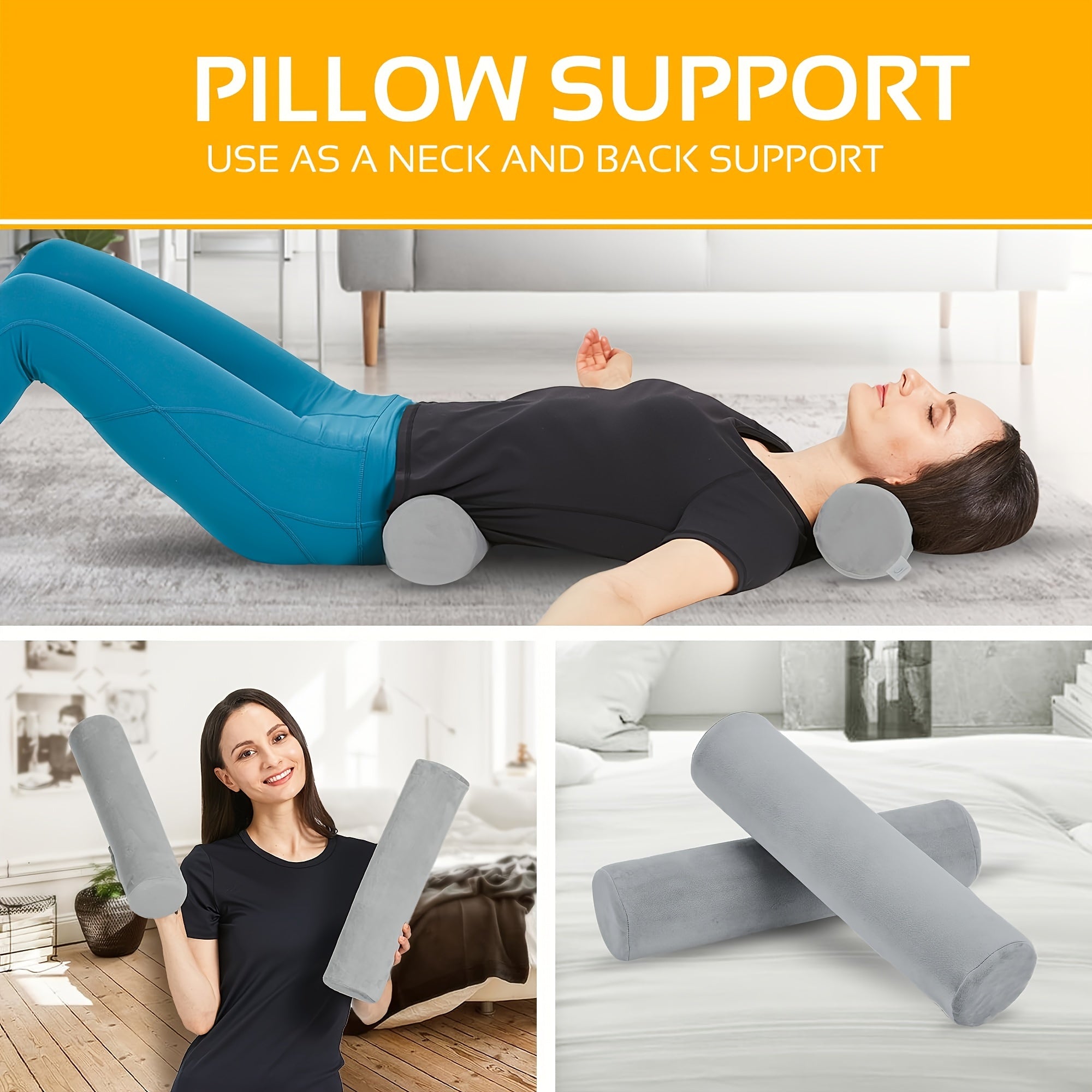 Memory Foam Neck Roll Pillow for Sleeping & Support - Bolster Pillow for Bed