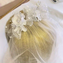 Double Layer Bridal Veil with Faux Pearls and Comb