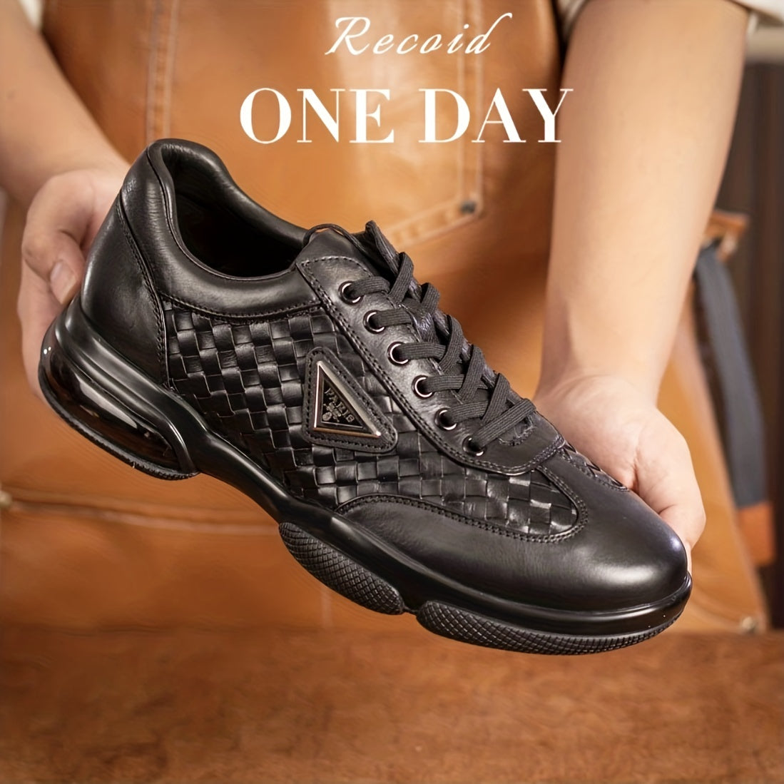 Men's Leather Plaid Lace-up Sneakers with Air Cushion