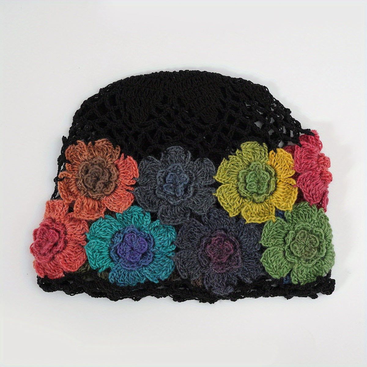 Vintage Crochet Flower Beanie Knit Hat for Women