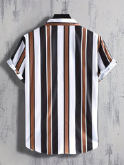 Stripe Print Men's Casual Short Sleeve Shirt for Summer Vacation