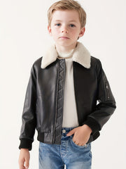 Toddler Boys Fleece Lined PU Leather Motorcycle Jacket