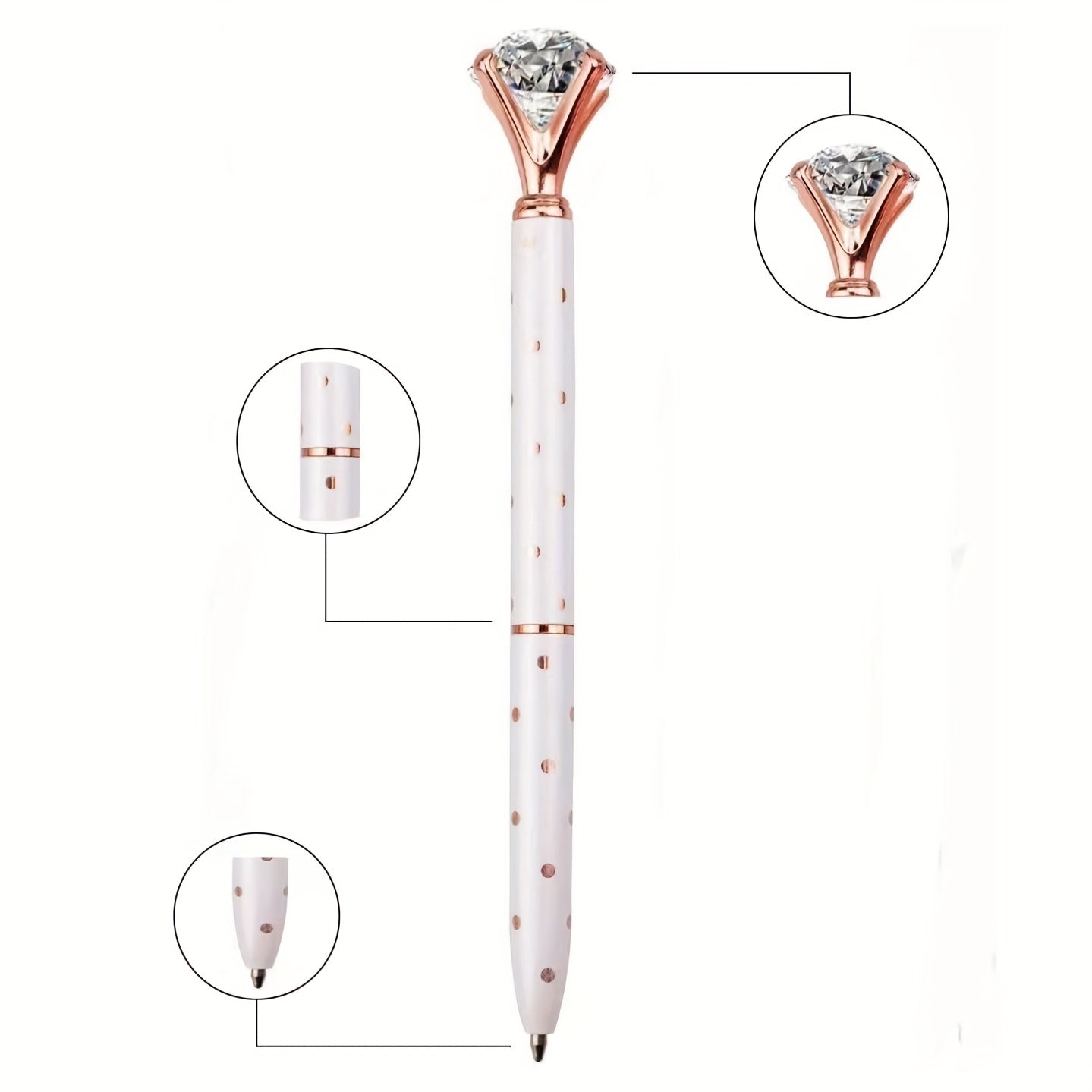 3pcs Crystal Diamond Pens Metal Ballpoint School Office Silvery Rose Golden