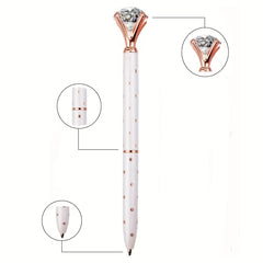 3pcs Crystal Diamond Pens Metal Ballpoint School Office Silvery Rose Golden