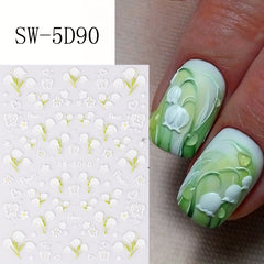 5D Flower Embossed Nail Art Sticker Campanula Butterfly Tulip Rabbit Daisy