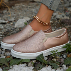 Sequins Pattern Slip On Flat Sneakers Soft Sole Casual & Comfy Shoes