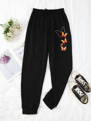 Butterflies Print Jogger Pants Drawstring Waist Casual Sports Sweatpants