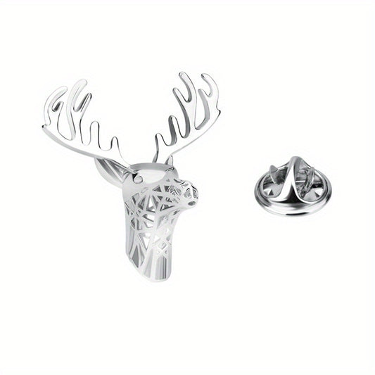 Men's Christmas Deer Head Brooch Pin Copper Metal Corsage