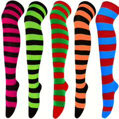 5 Pairs Striped Thigh High Socks Over The Knee Stocking