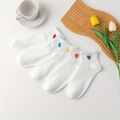 5 Pairs Heart Print Crew Socks Women's Stockings
