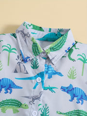 Baby Boys Dinosaur Graphic Button-up Shirt for Summer