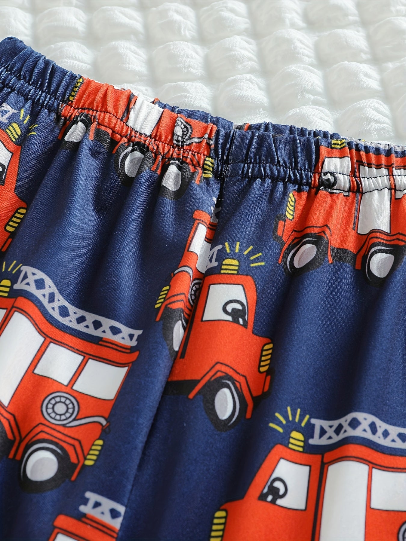 Boys Fire Truck Print Pajama Set Long Sleeve Button Front Loungewear