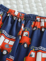Boys Fire Truck Print Pajama Set Long Sleeve Button Front Loungewear