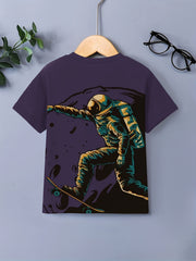 Astronaut Skateboard Print Boy's T-Shirt