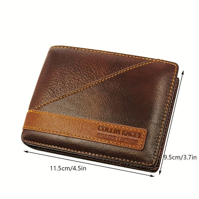Men's Leather Bifold Wallet ID Window Birthday Gift