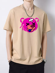 Men's Bear Head Print T Shirt Short Sleeve Casual Top