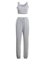 Casual Two Piece Set Tank Top & Drawstring Jogger Pants Outfit
