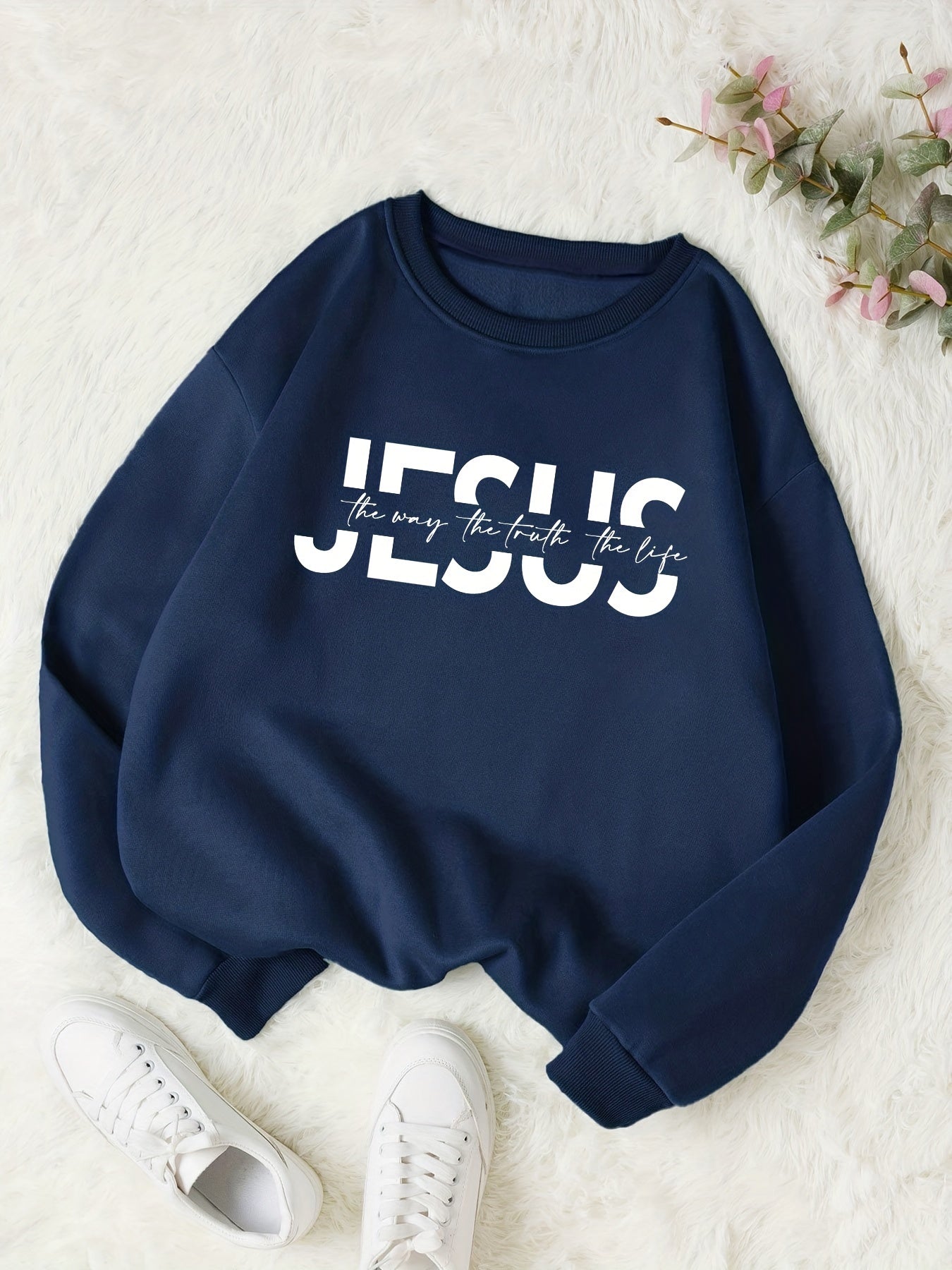 Jesus Print Long Sleeve Casual Sweatshirt for Women