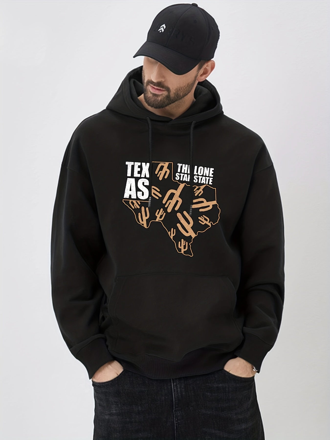Cactus & Letter Hoodie Men's Pullover Sweatshirt Streetwear