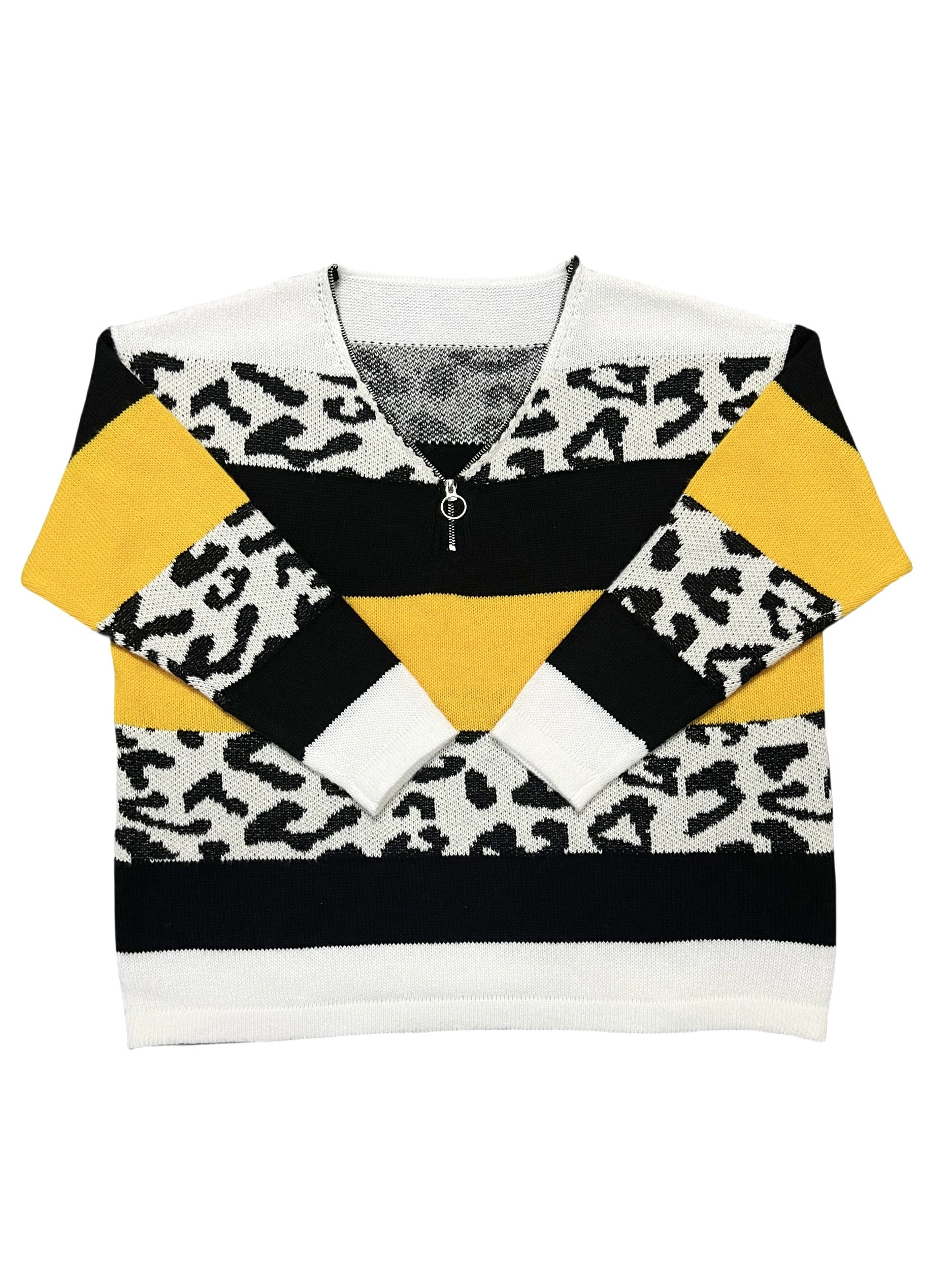 Casual Leopard Print Sweater V Neck Pullover Jumper