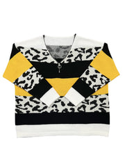 Casual Leopard Print Sweater V Neck Pullover Jumper