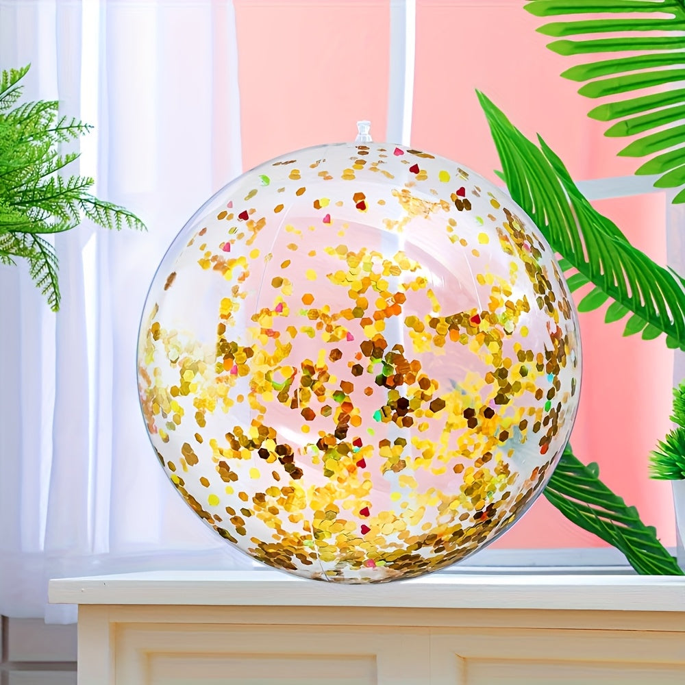 1pc Inflatable Sequin Beach Ball - Vibrant Multicolor Water & Sand Ball