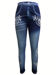 Graphic Print Slim Jeggings Casual High Waist Leggings