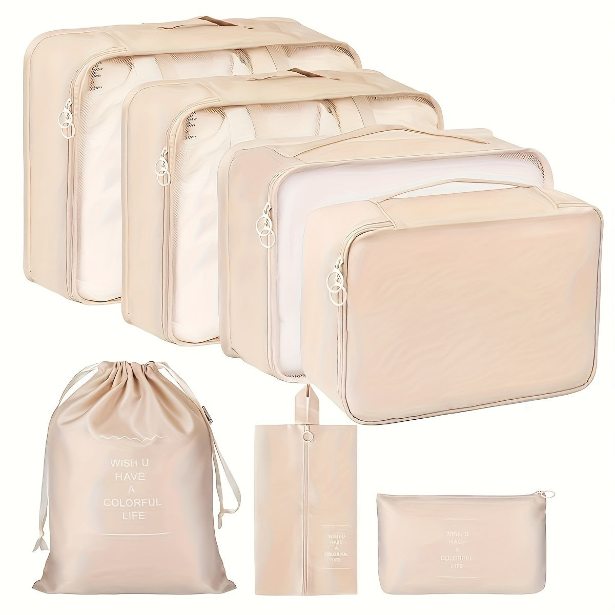 7pcs Portable Travel Bag Set Zipper Packing for Luggage Underwear Shoes Makeup