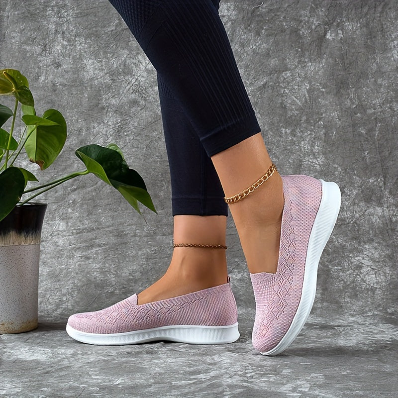 Solid Mesh Breathable Walking Shoes Lightweight Slip On Sport Flat Shoes Women's