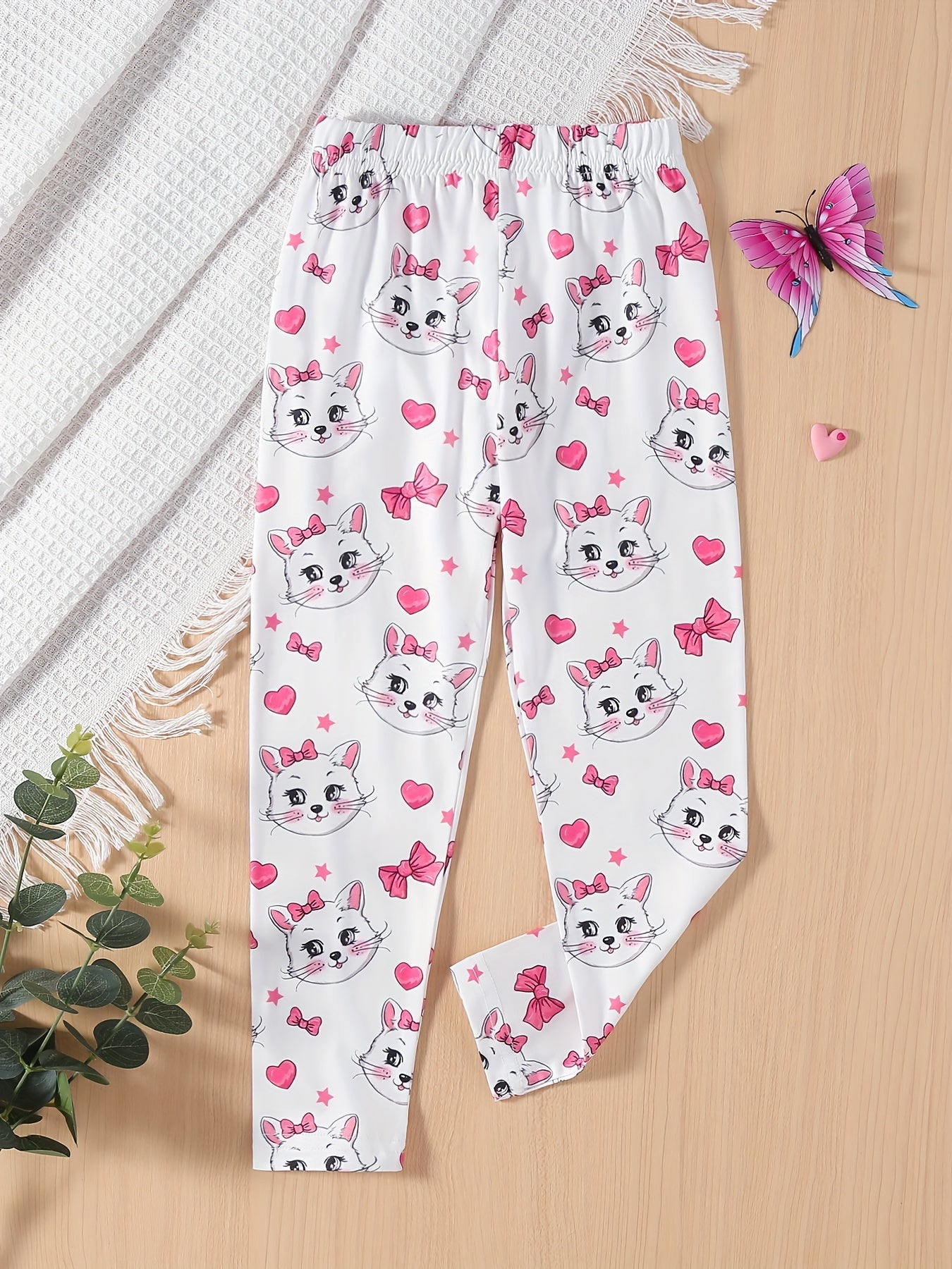 Girls' Kitty Full Print Casual Pants Leggings For Outwear Ankle Length Kids