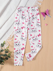 Girls' Kitty Full Print Casual Pants Leggings For Outwear Ankle Length Kids