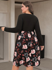 Colorblock Floral Long Sleeve Dress