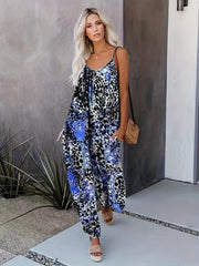 Leopard Print V Neck Cami Jumpsuit