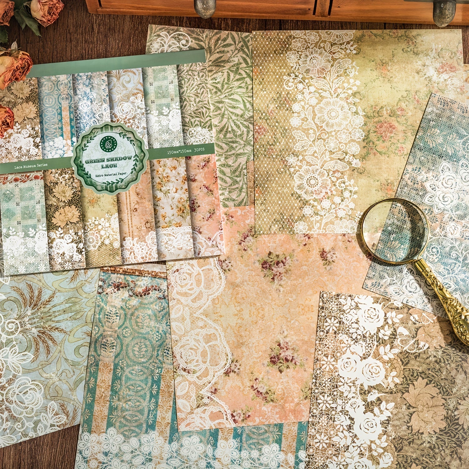 30pcs Vintage Flower Pattern Scrapbooking Supplies for DIY Journals