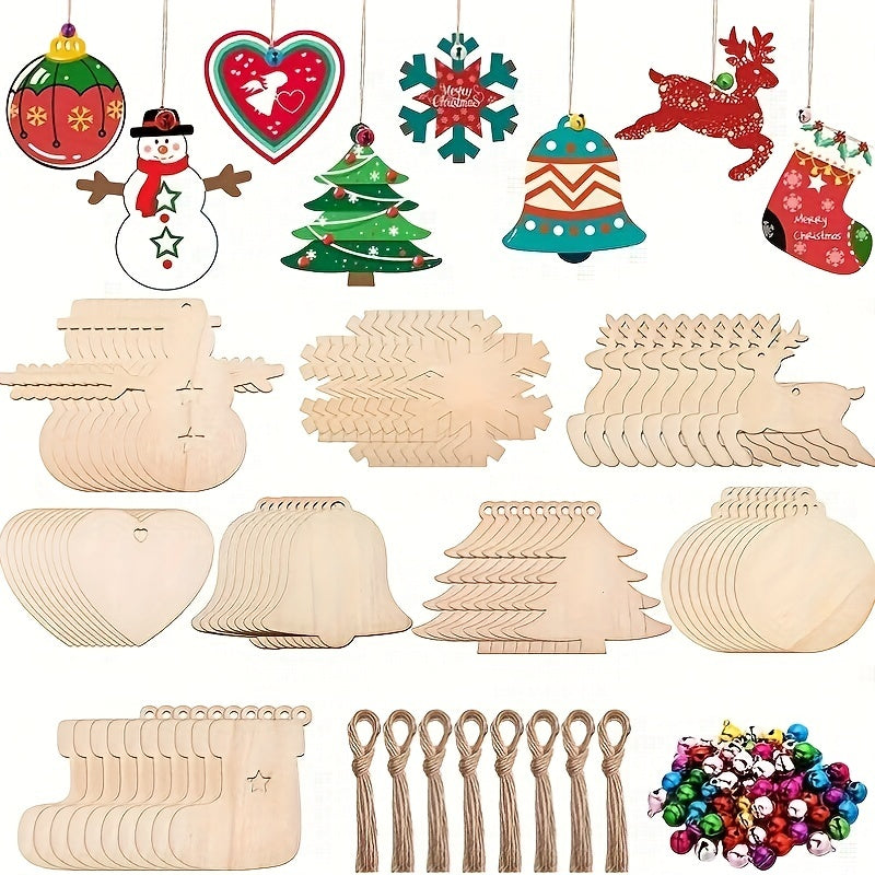 10pcs Natural Christmas Tree Pendant Hand-painted Decoration DIY Wood Chips