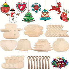 10pcs Natural Christmas Tree Pendant Hand-painted Decoration DIY Wood Chips