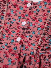 Girls' Corduroy Long Sleeve Floral Round Neck Dress