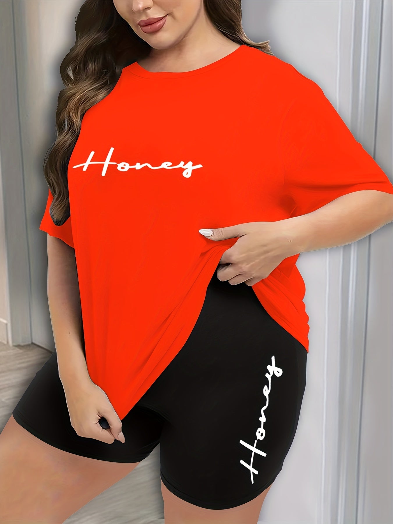 Letter Print Tee & Shorts Pajama Set