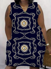 Plus Size Graphic Print V Neck Tank Dress With Pockets