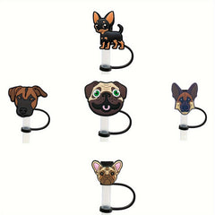 5pcs Cartoon Animals Silicone Straw Cover Reusable Drinking Straw Plugs
