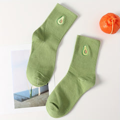 Avocado Embroidery Socks Comfy Mid Tube Women's Stockings