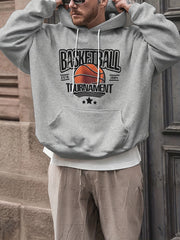 Basketball & Letter Print Hoodies For Men Graphic Sweatshirt Hooded Pullover